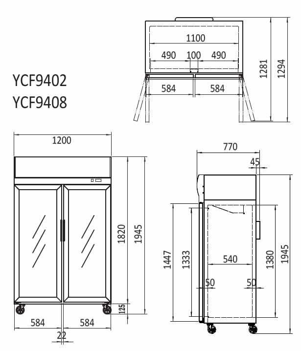 Atosa 900L 2 Door Top Mounted Glass Fridge YCF9402