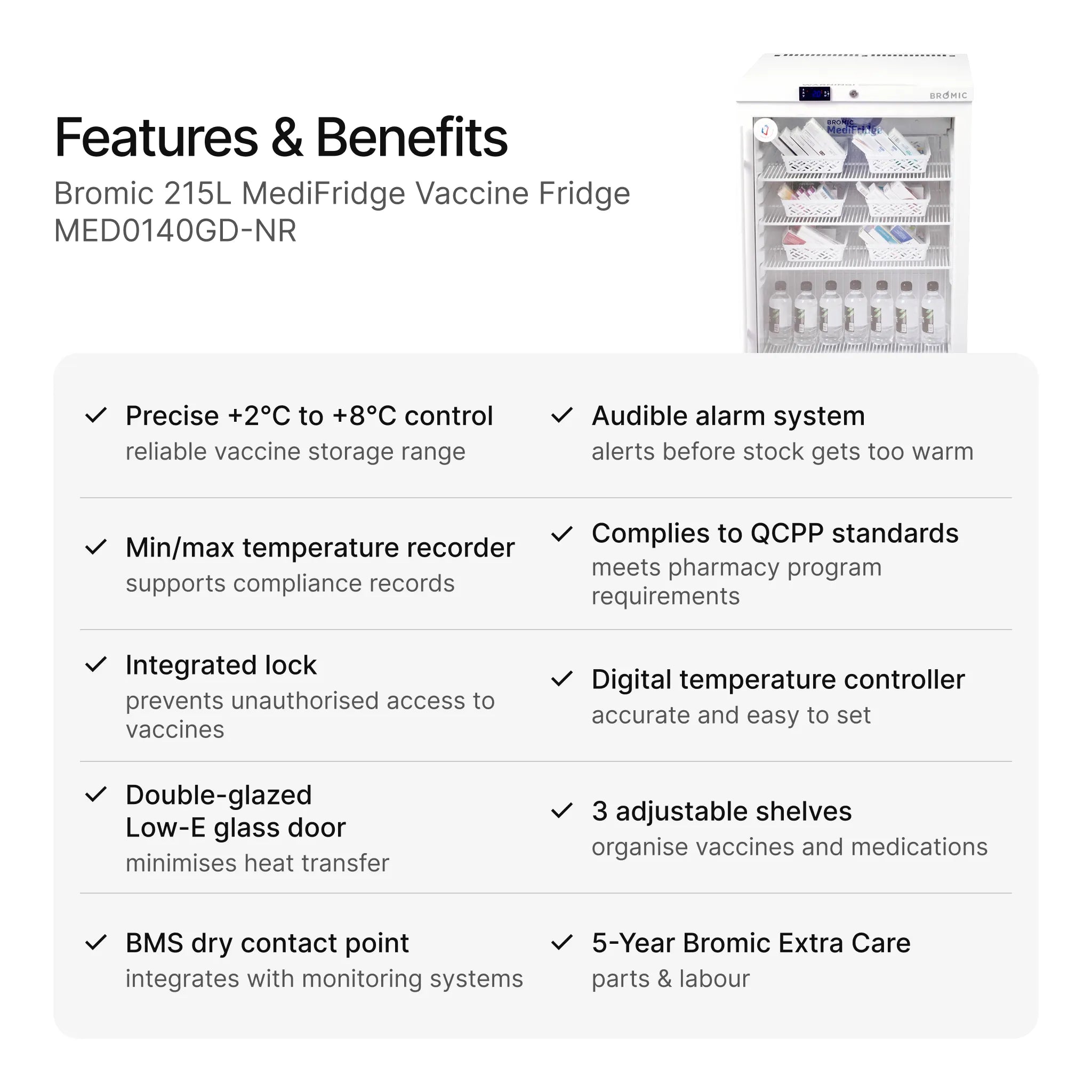 Bromic 145L MediFridge Vaccine Fridge MED0140GD-NR specifications