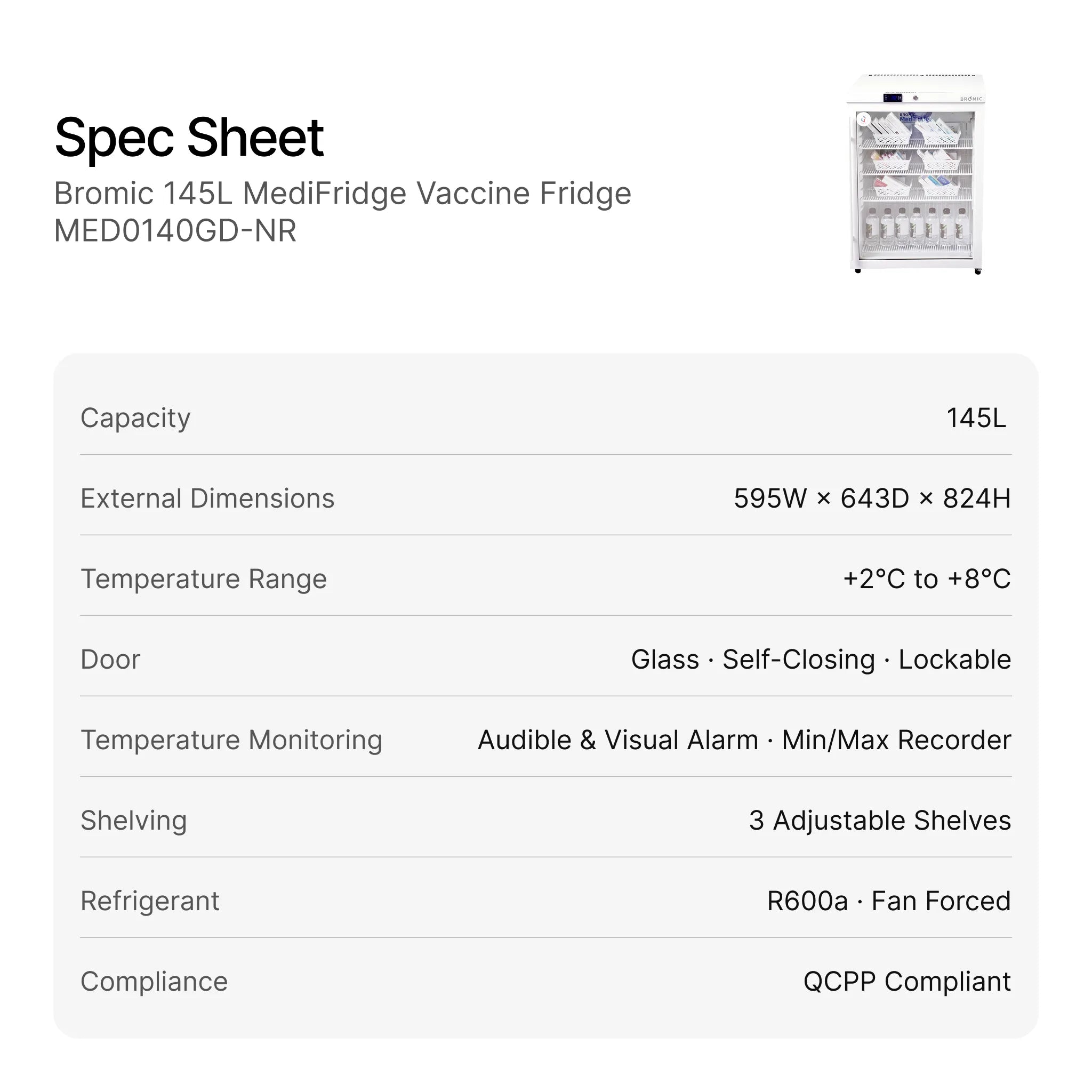 Bromic 145L MediFridge Vaccine Fridge MED0140GD-NR features and benefits