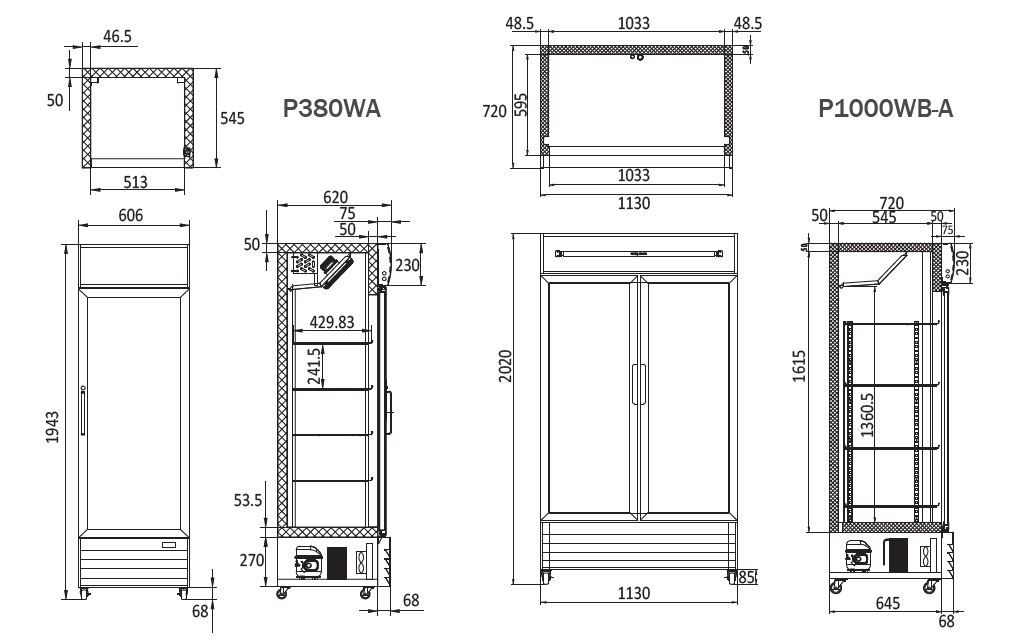 Atosa 1000L 2 Door Glass Door Mounted Fridge P1000WB-A