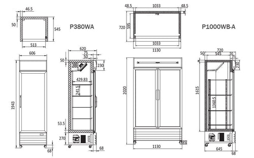 Atosa 1000L 2 Door Glass Door Mounted Fridge P1000WB-A