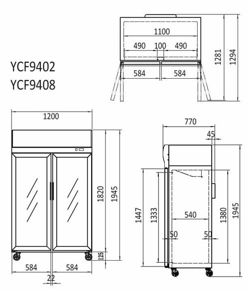 Atosa 900L 2 Door Top Mounted Glass Fridge YCF9402